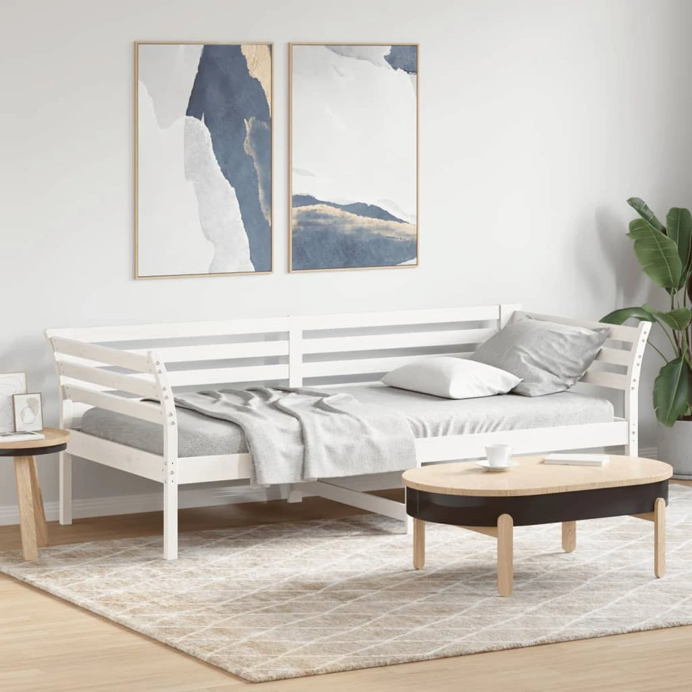 Lova be čiužinio, balta, 90x200cm, pušies medienos masyvas