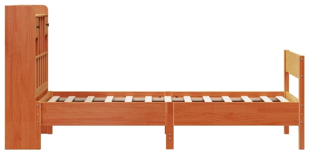 Lova be čiužinio/su knygų lentyna, vaško ruda, 100x200cm, pušis