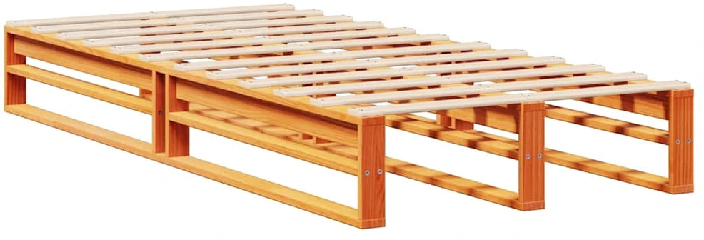 Lova be čiužinio/su knygų lentyna, vaško ruda, 100x200cm, pušis