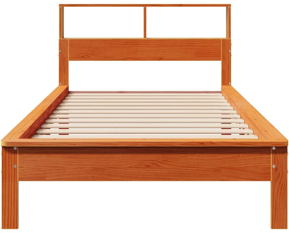 Lova be čiužinio/su knygų lentyna, vaško ruda, 90x190cm, pušis