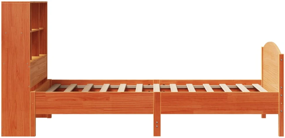 Lova be čiužinio/su knygų lentyna, vaško ruda, 100x200cm, pušis