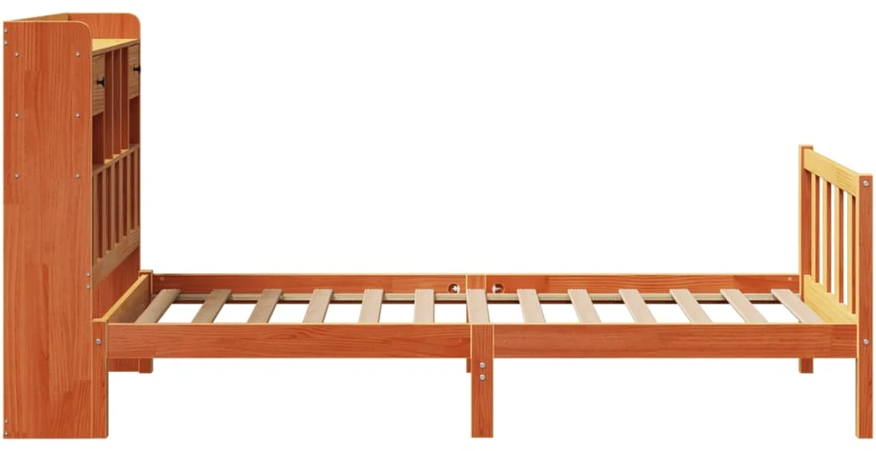 Lova be čiužinio/su knygų lentyna, vaško ruda, 100x200cm, pušis