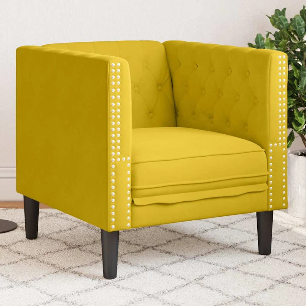 Sofa Chesterfield krėslas, geltonos spalvos, aksomas