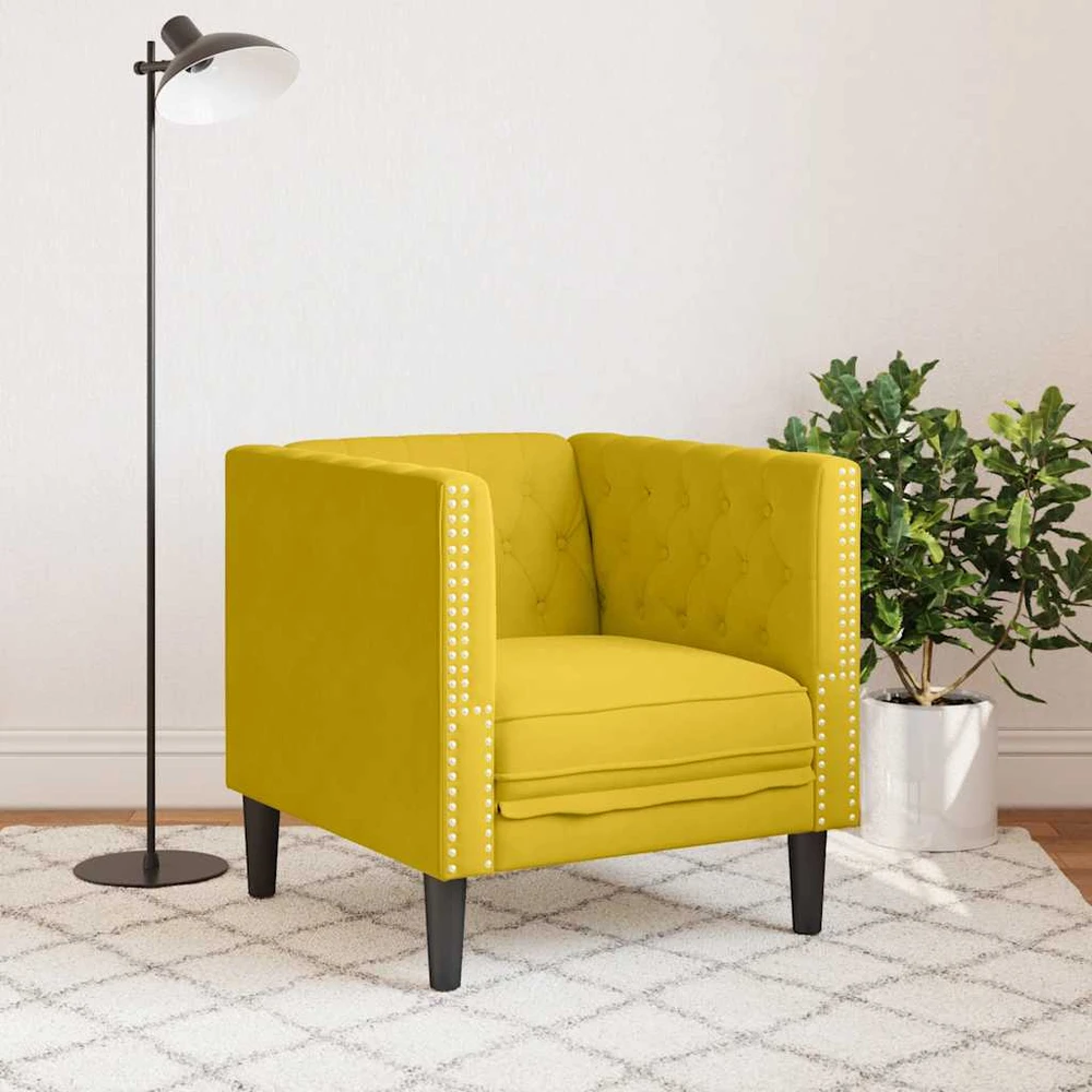 Sofa Chesterfield krėslas, geltonos spalvos, aksomas
