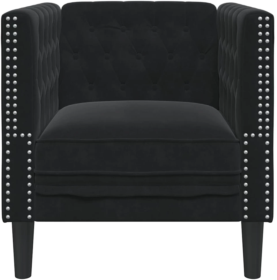 Fotelis Chesterfield krėslas, juodos spalvos, aksomas