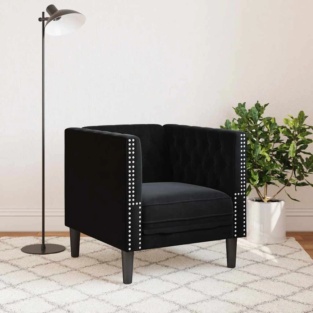 Fotelis Chesterfield krėslas, juodos spalvos, aksomas