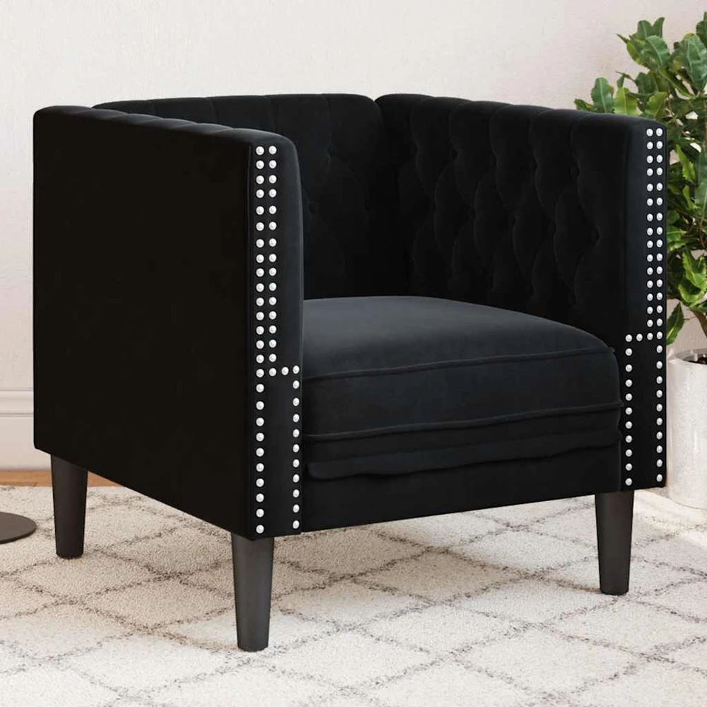 Fotelis Chesterfield krėslas, juodos spalvos, aksomas