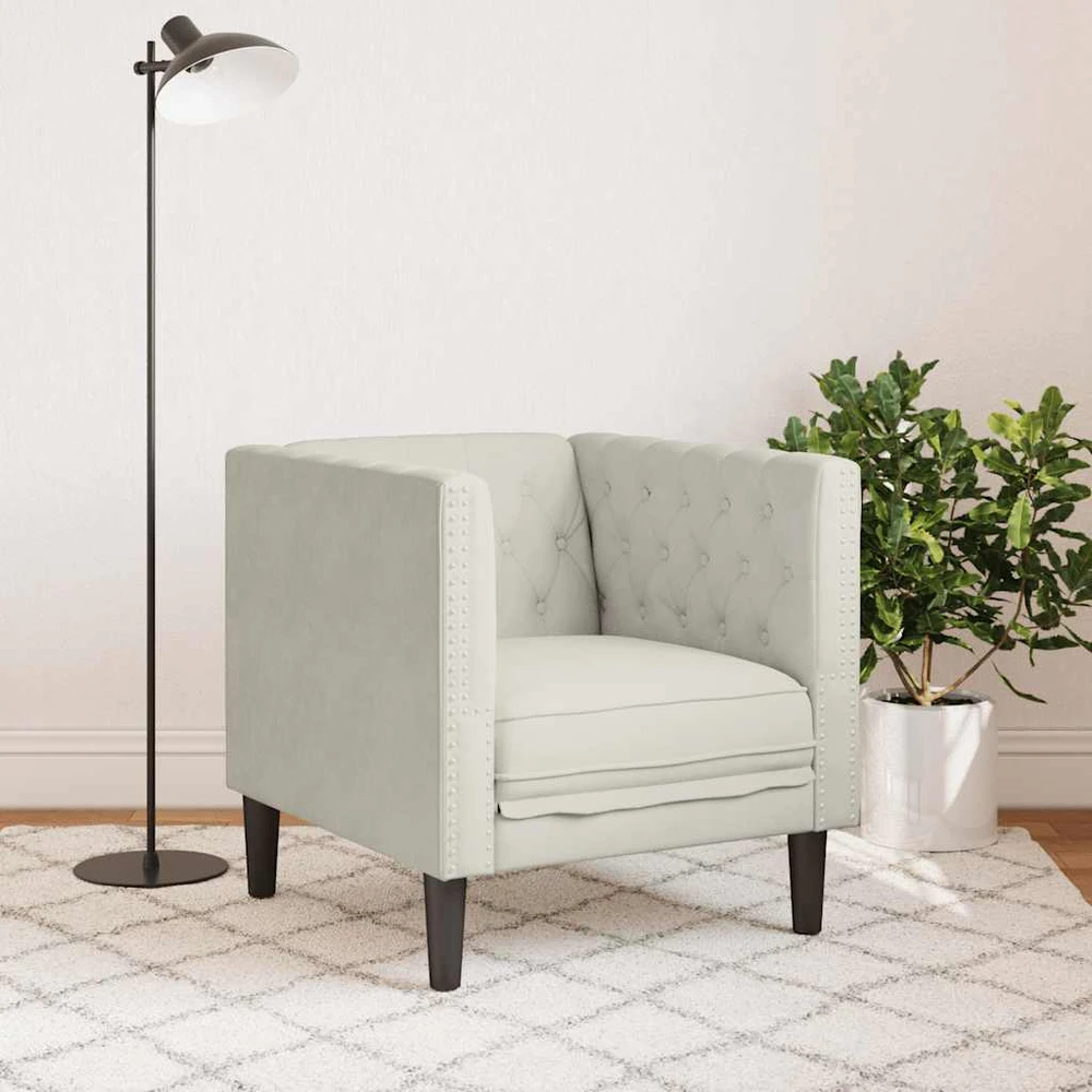 Sofa Chesterfield krėslas, kreminės spalvos, aksomas