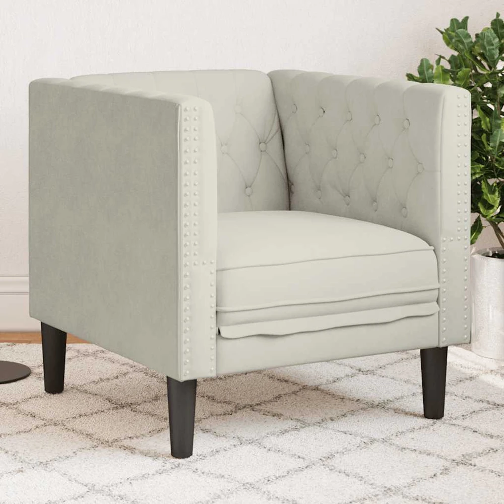 Sofa Chesterfield krėslas, kreminės spalvos, aksomas