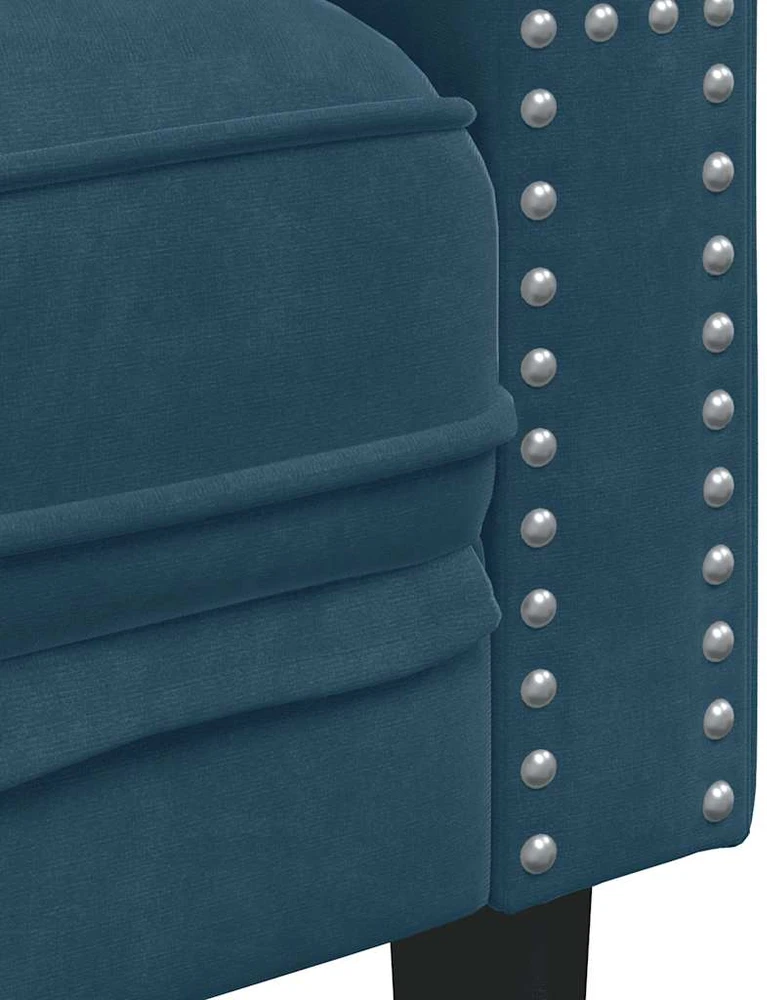 Fotelis Chesterfield krėslas, mėlynos spalvos, aksomas