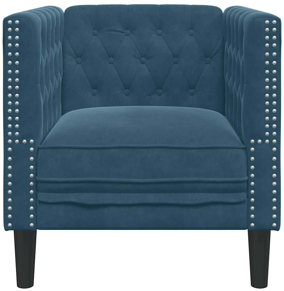 Fotelis Chesterfield krėslas, mėlynos spalvos, aksomas