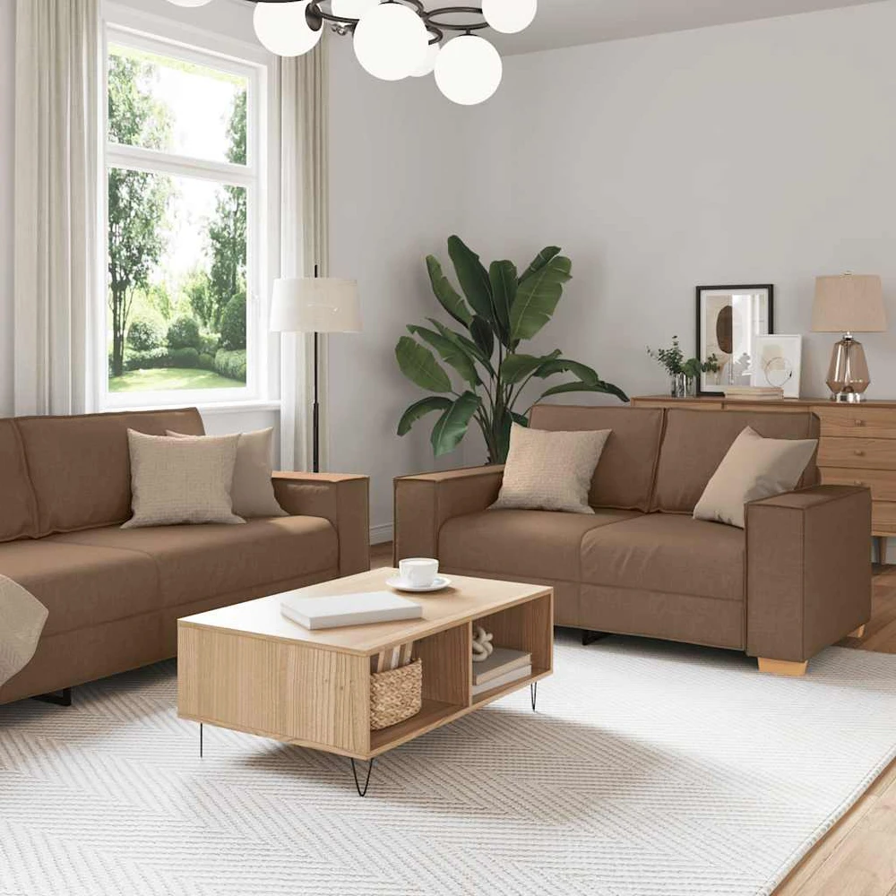 Sofa Dviejų dalių sofos komplektas su pagalvėlėmis, rudas audinys