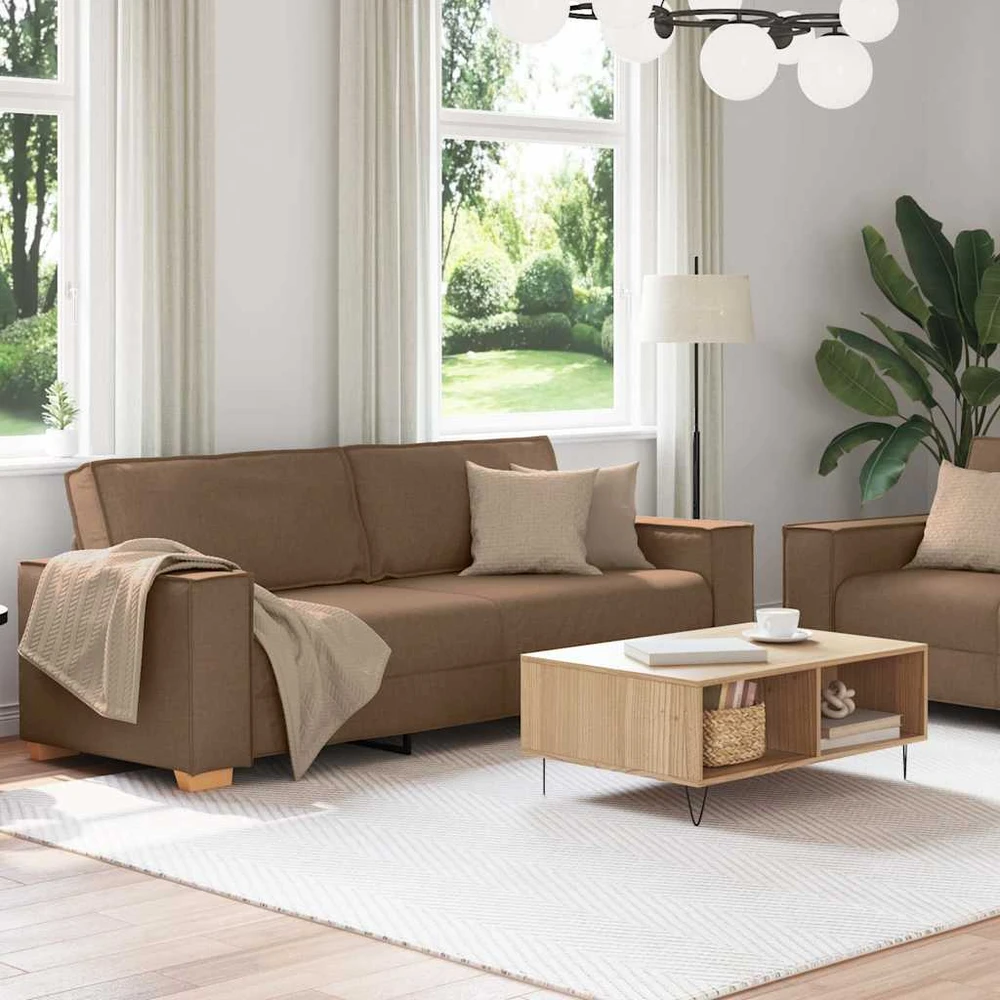 Sofa Dviejų dalių sofos komplektas su pagalvėlėmis, rudas audinys