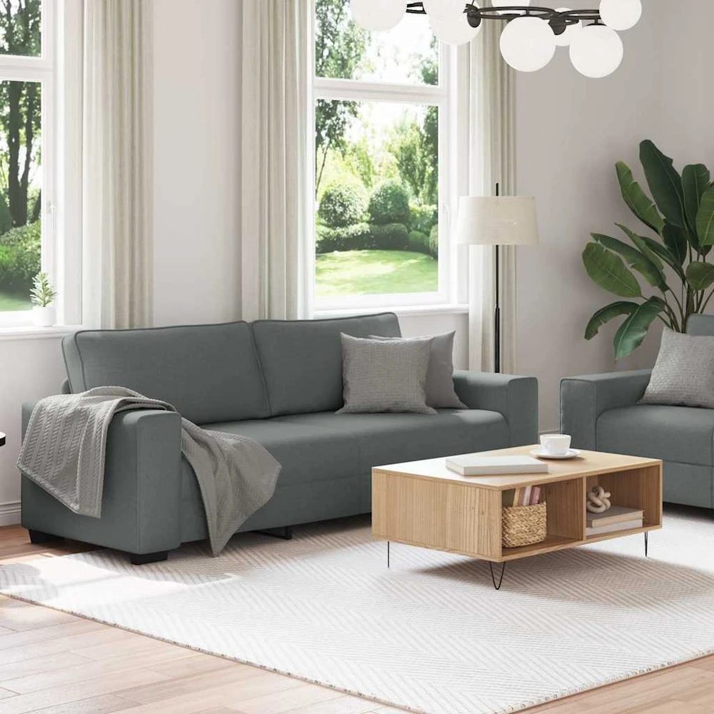 Sofa Dviejų dalių sofos komplektas su pagalvėlėmis, tamsiai pilkas audinys