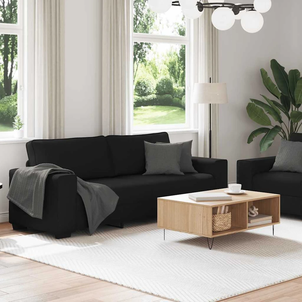 Sofa Dviejų dalių sofos komplektas su pagalvėlėmis, juodas audinys