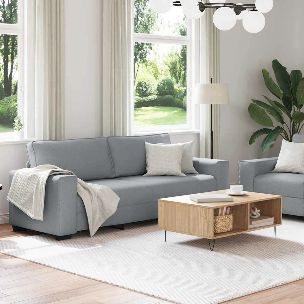 Sofa Dviejų dalių sofos komplektas su pagalvėlėmis, šviesiai pilkas audinys