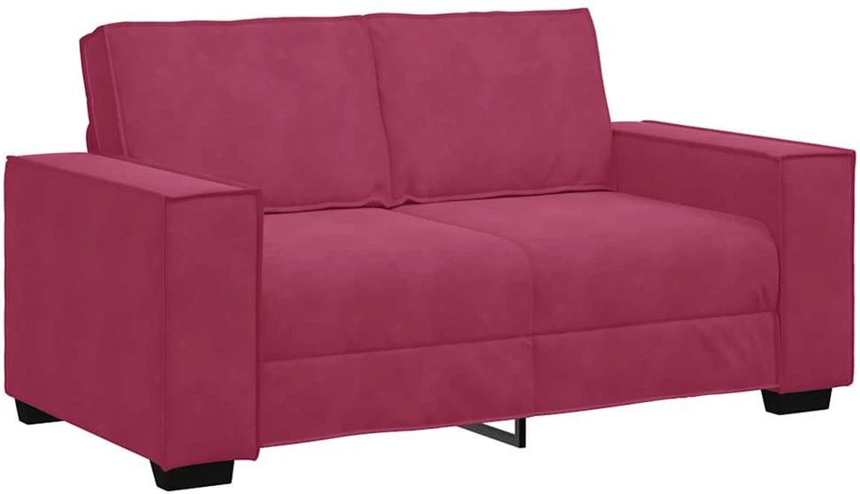 Sofa Dviejų dalių sofos komplektas su pagalvėlėmis, vyno raudonumo, aksomas