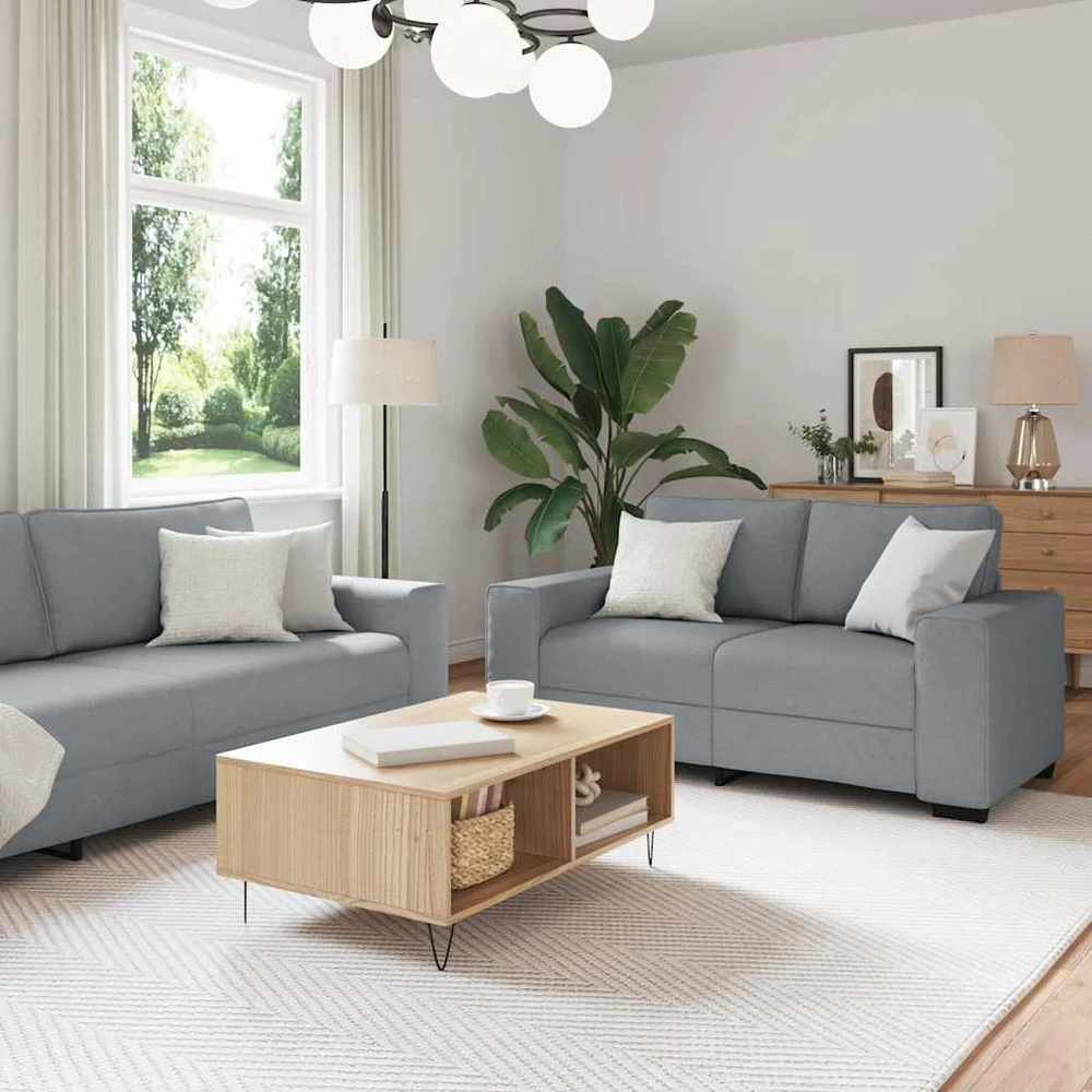 Sofa Dviejų dalių sofos komplektas su pagalvėlėmis, šviesiai pilkas audinys