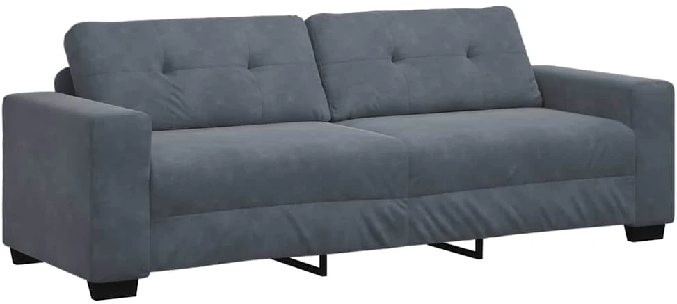 Sofa Dviejų dalių sofos komplektas su pagalvėlėmis, tamsiai pilkas, aksomas