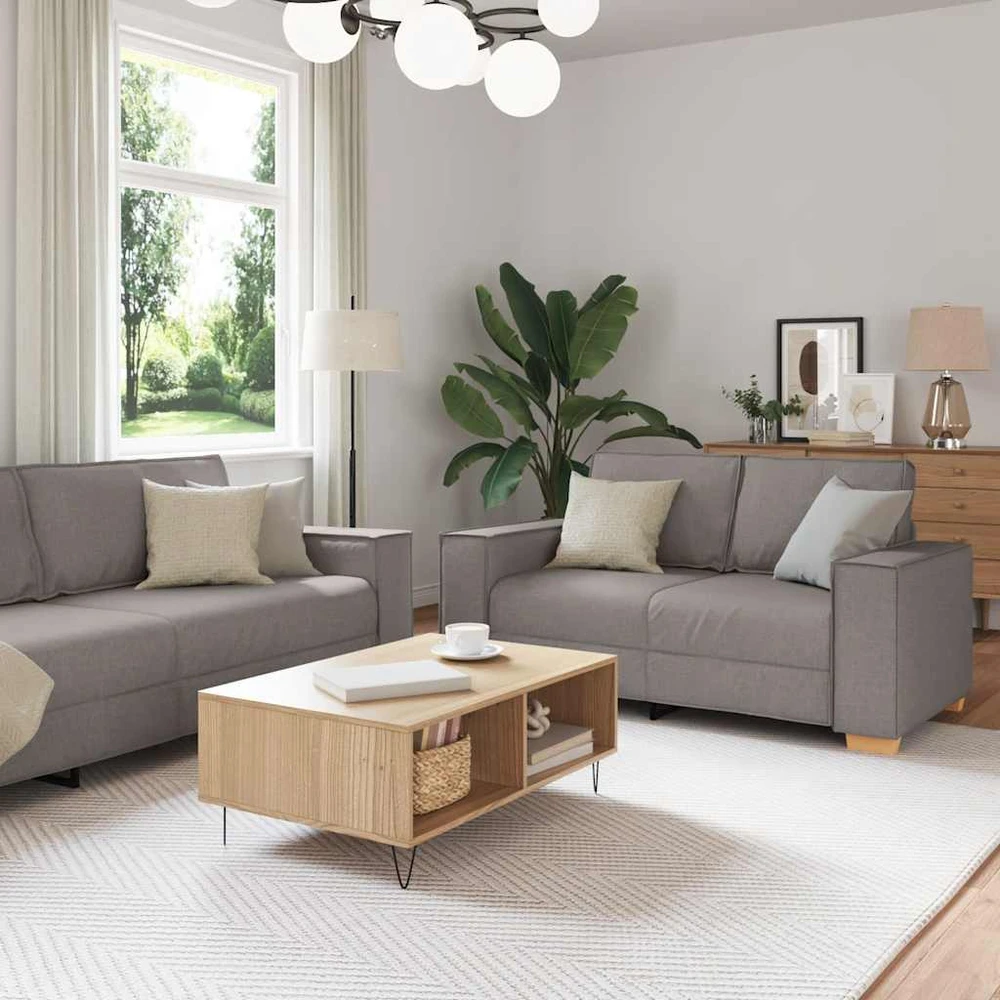 Sofa Dviejų dalių sofos komplektas su pagalvėlėmis, pilkai rudas audinys