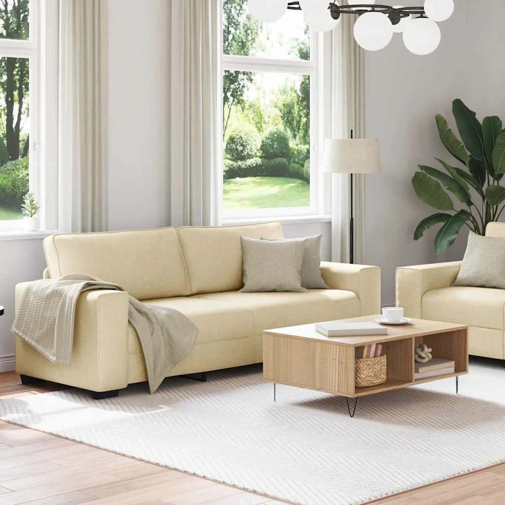 Sofa Dviejų dalių sofos komplektas su pagalvėlėmis, kreminės spalvos audinys