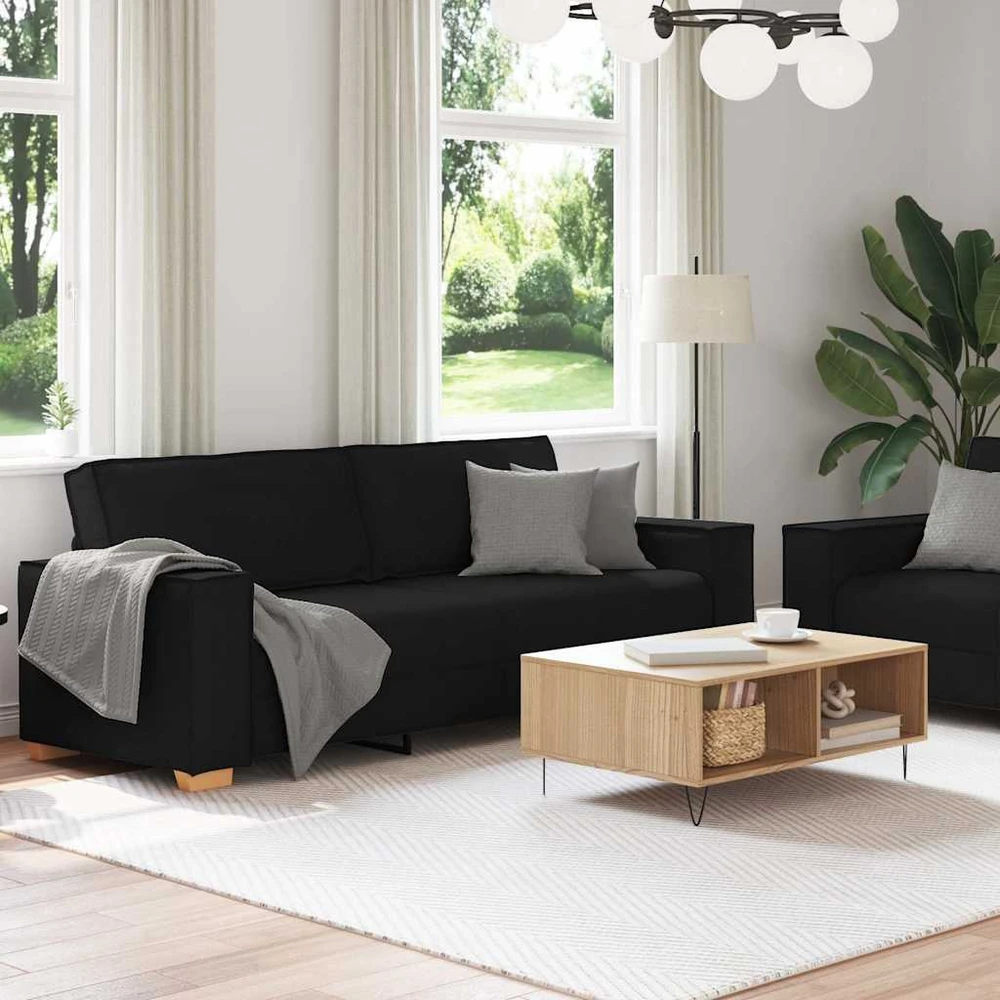 Sofa Dviejų dalių sofos komplektas su pagalvėlėmis, juodas audinys