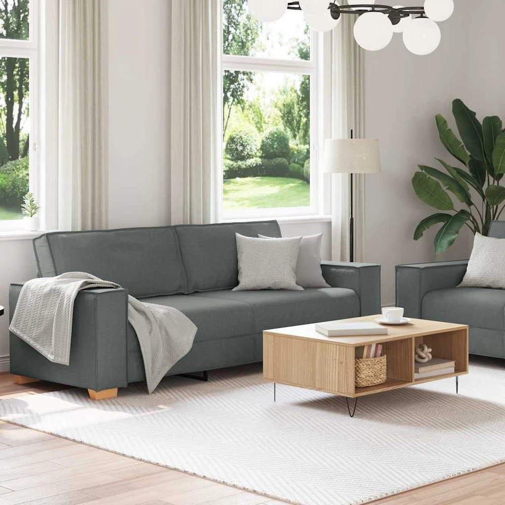 Sofa Dviejų dalių sofos komplektas su pagalvėlėmis, tamsiai pilkas audinys