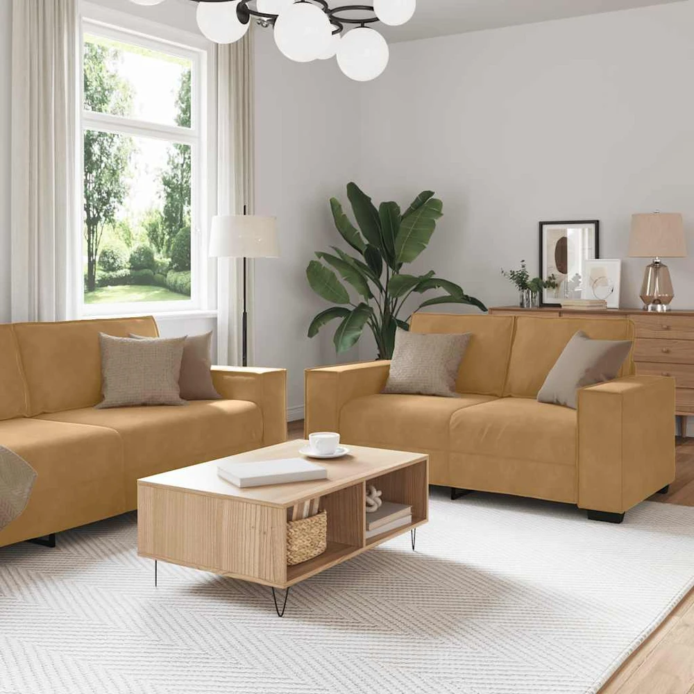 Sofa Dviejų dalių sofos komplektas su pagalvėlėmis, rudas aksomas