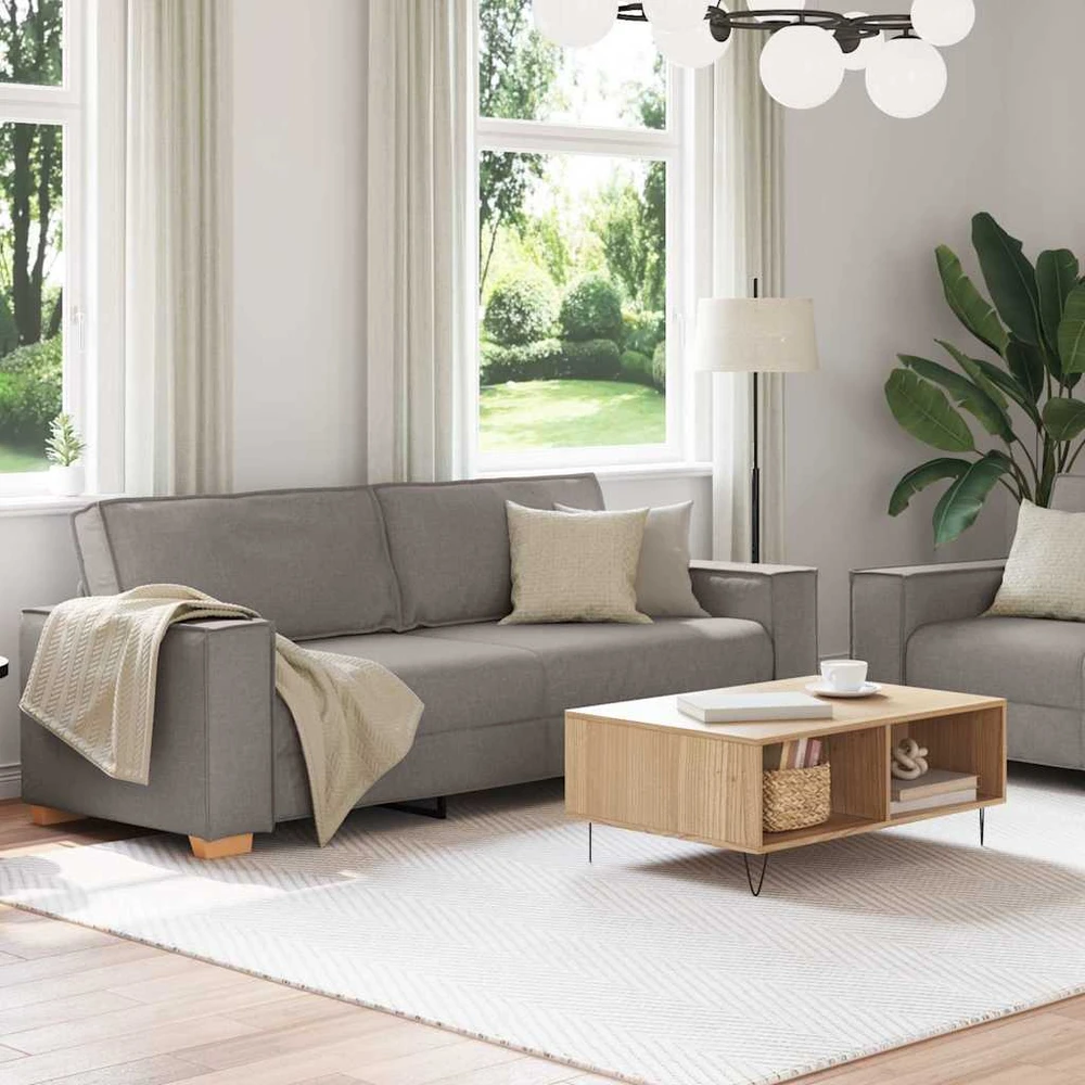Sofa Dviejų dalių sofos komplektas su pagalvėlėmis, pilkai rudas audinys