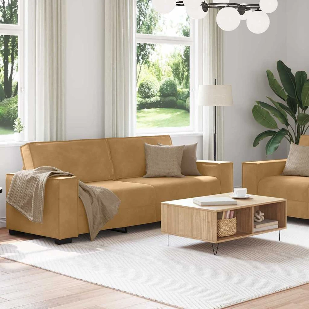 Sofa Dviejų dalių sofos komplektas su pagalvėlėmis, rudas aksomas