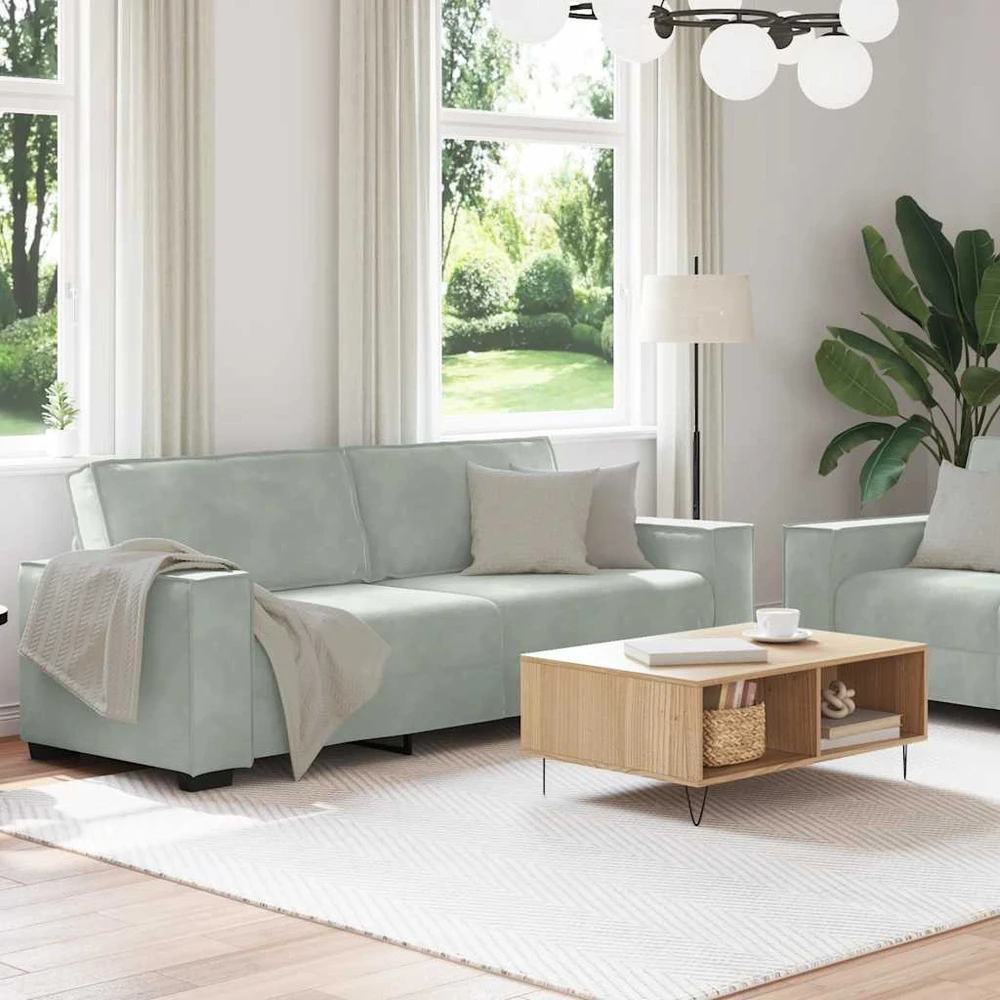 Sofa Dviejų dalių sofos komplektas su pagalvėlėmis, šviesiai pilkas aksomas