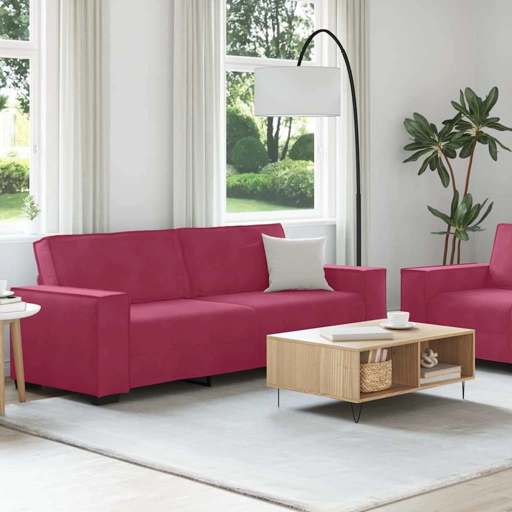 Sofa Dviejų dalių sofos komplektas su pagalvėlėmis, vyno raudonumo, aksomas