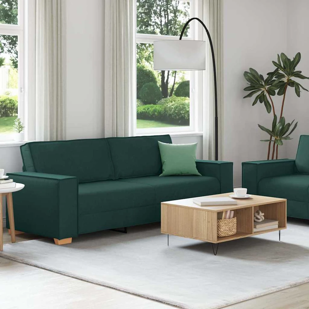 Sofa Dviejų dalių sofos komplektas su pagalvėlėmis, tamsiai žalias audinys