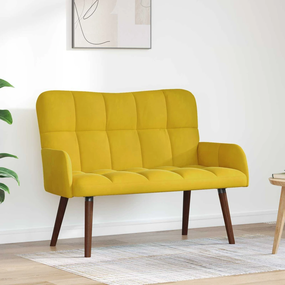 Dvitaškė sofa Geltona 115 x 61 x 87 cm Aksomas