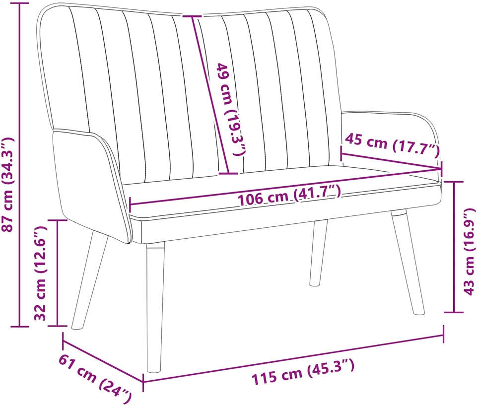 Dvitaškė sofa Vyno raudona 115 x 61 x 87 cm Aksomas