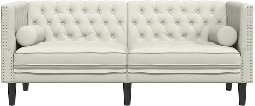 Dvivietė chesterfield sofa su pagalvėlėmis, kreminė, aksomas