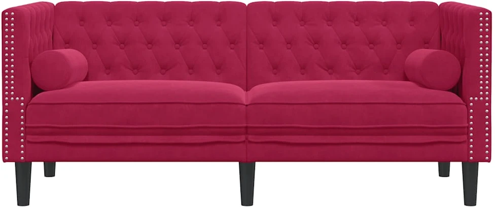Dvivietė chesterfield sofa su pagalvėlėmis, raudona, aksomas