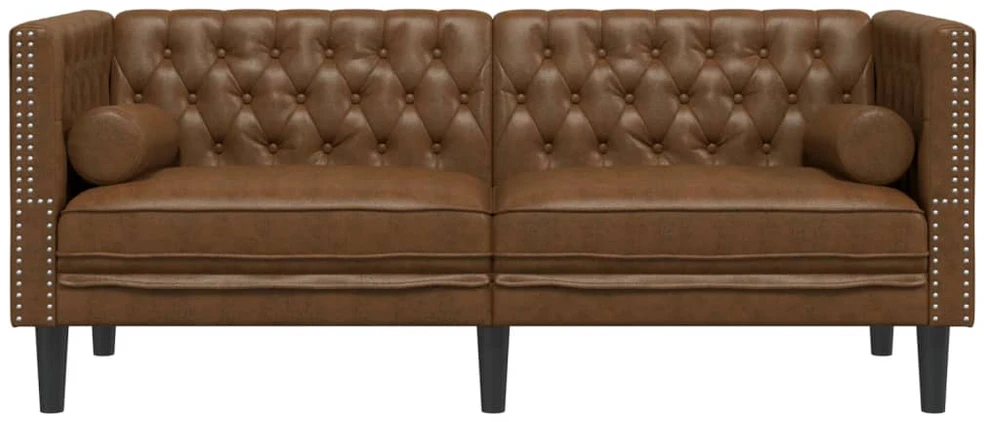 Dvivietė chesterfield sofa su pagalvėlėmis, ruda, dirbtinė oda