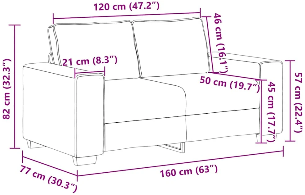 Dvivietė sofa, kreminės spalvos, 160x77x82 cm, velvetas, audinys