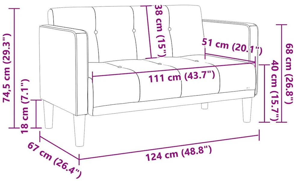 Dvivietė sofa, pilkai ruda, 111 cm, audinys