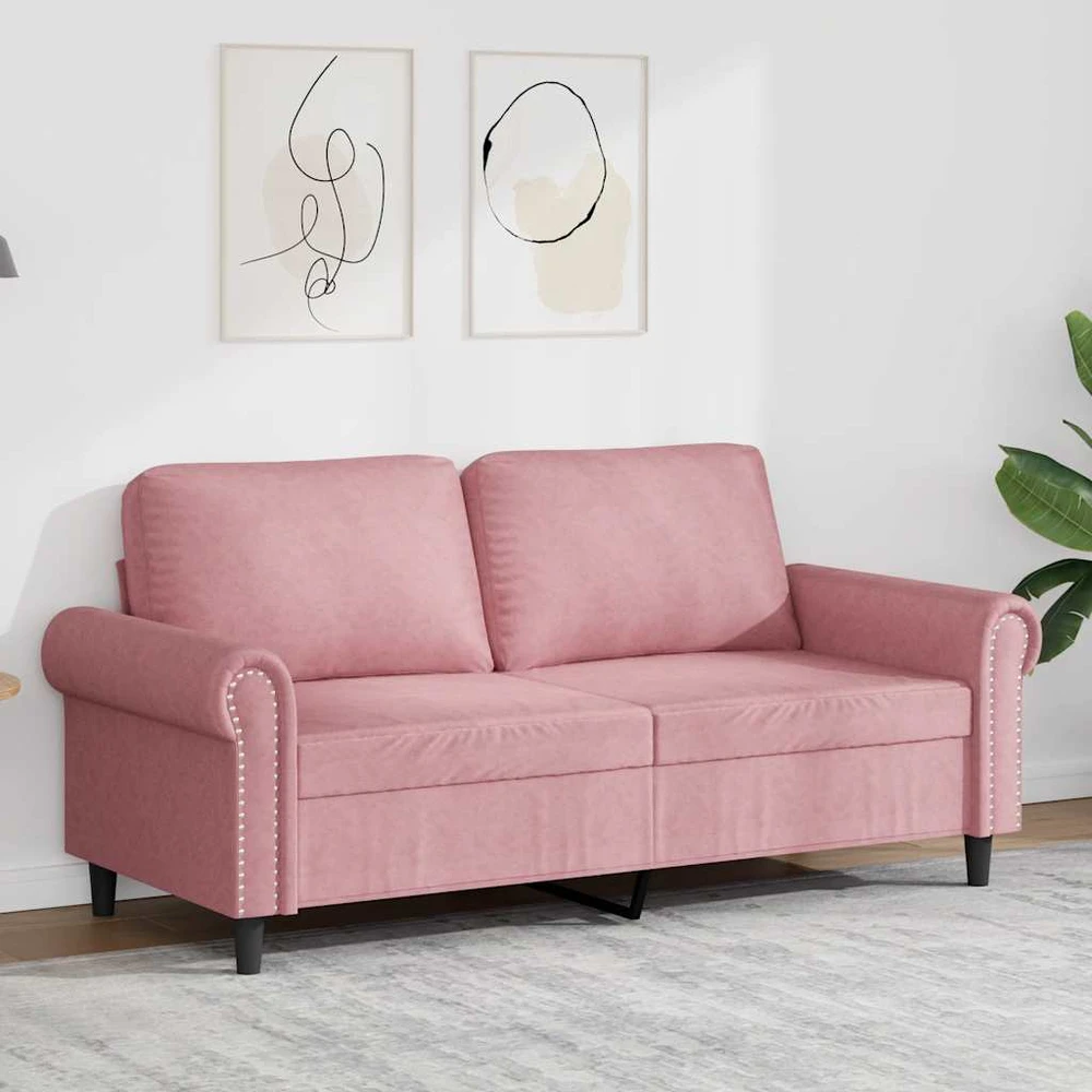 Dvivietė sofa, rožinės spalvos, 140cm, aksomas