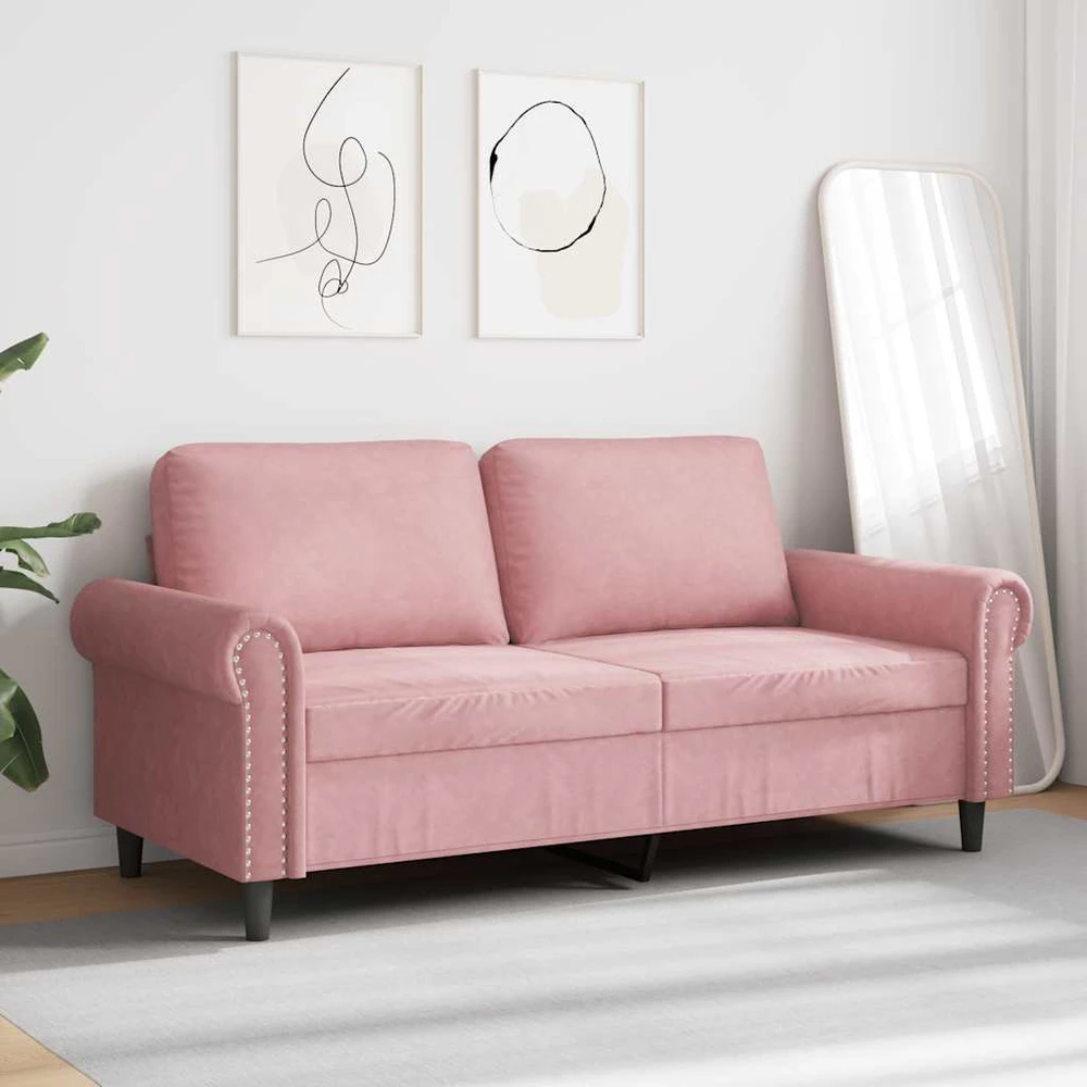 Dvivietė sofa, rožinės spalvos, 140cm, aksomas