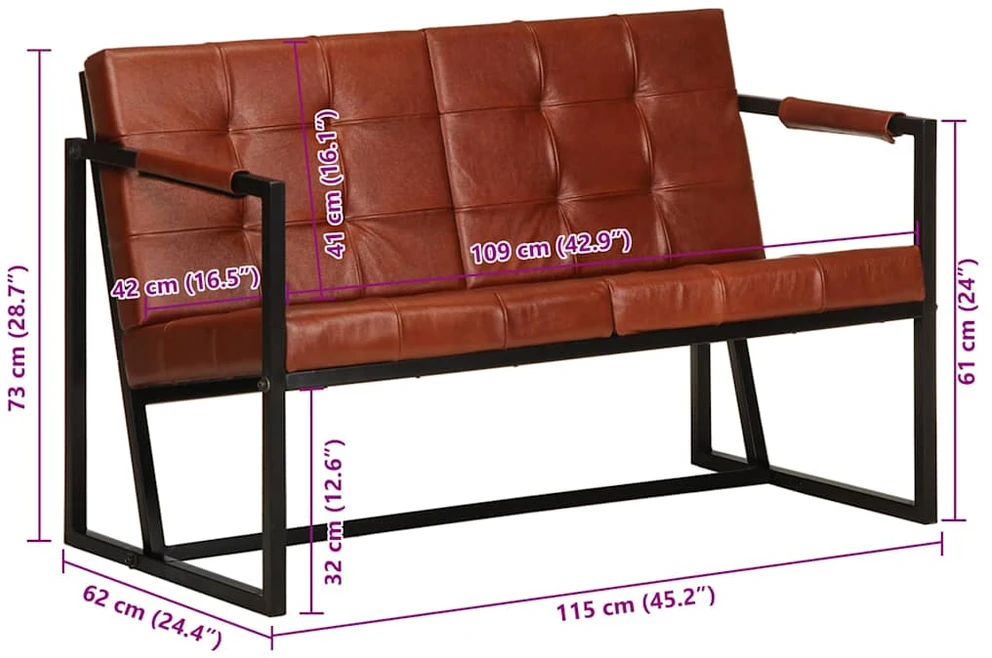 Dvivietė sofa, rudos spalvos, tikra ožkos oda