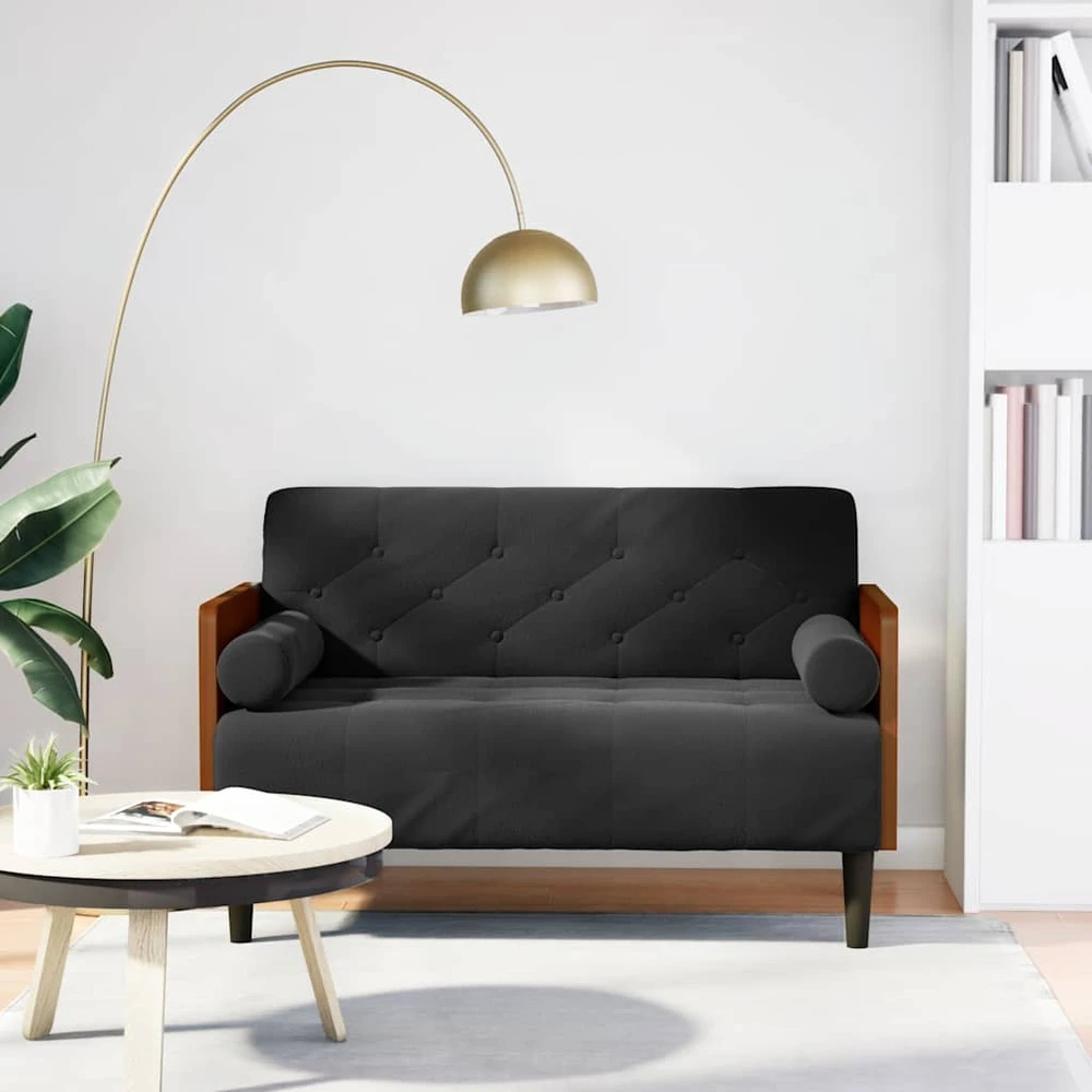 Dvivietė sofa su pagalvėlėmis, juoda, 110 cm, aksomas