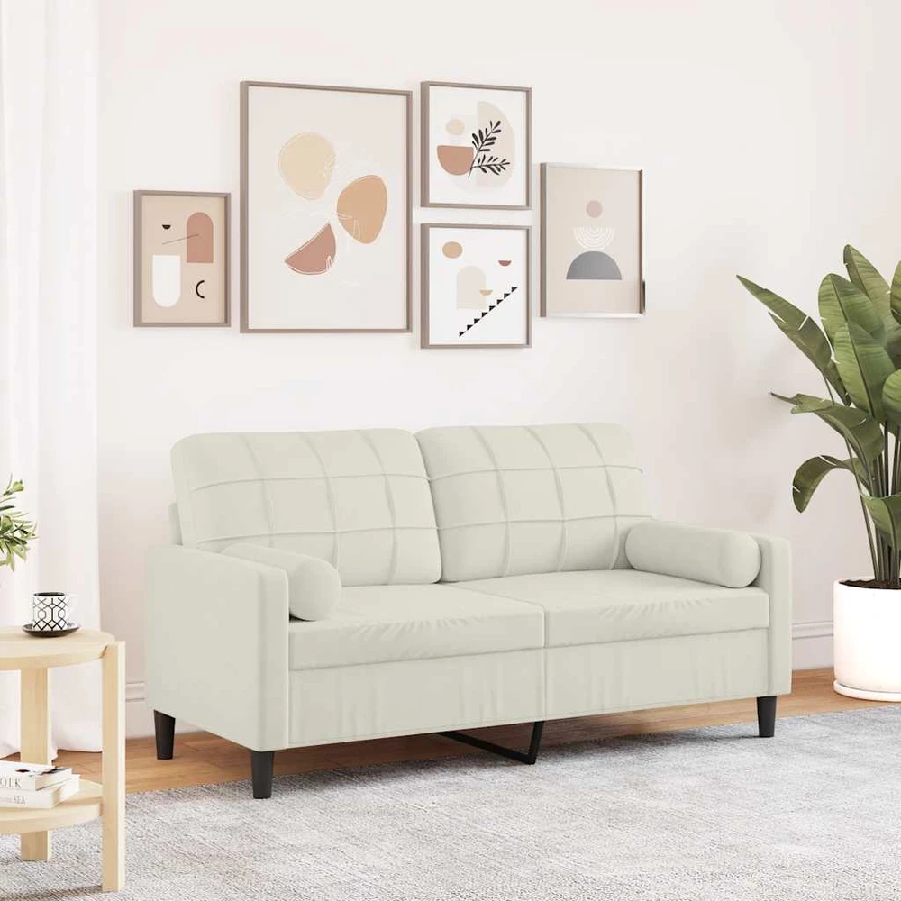 Dvivietė sofa su pagalvėlėmis, kreminės spalvos, 140cm, aksomas