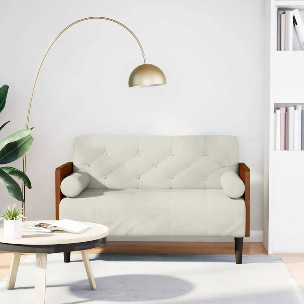 Dvivietė sofa su pagalvėlėmis, kreminės spalvos, 110 cm, aksomas