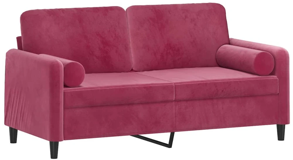 Dvivietė sofa su pagalvėlėmis, raudonojo vyno, 140cm, aksomas