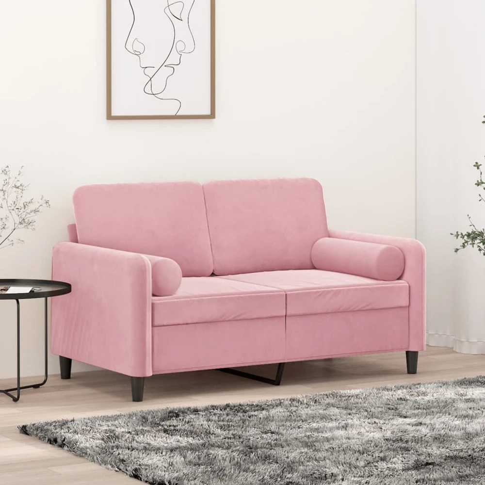 Dvivietė sofa su pagalvėlėmis, rožinės spalvos, 120cm, aksomas