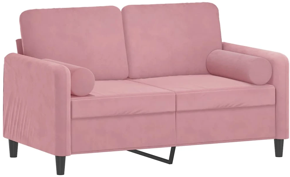 Dvivietė sofa su pagalvėlėmis, rožinės spalvos, 120cm, aksomas