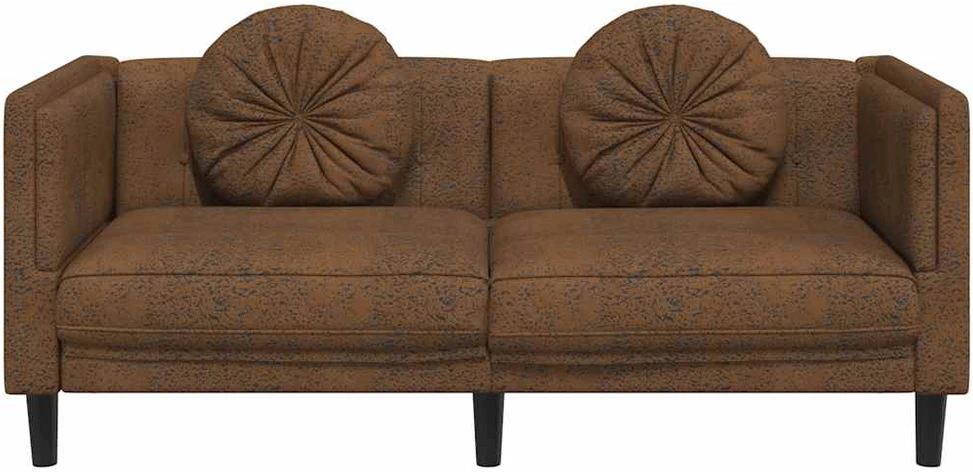 Dvivietė sofa su pagalvėlėmis, ruda, dirbtinė versta oda